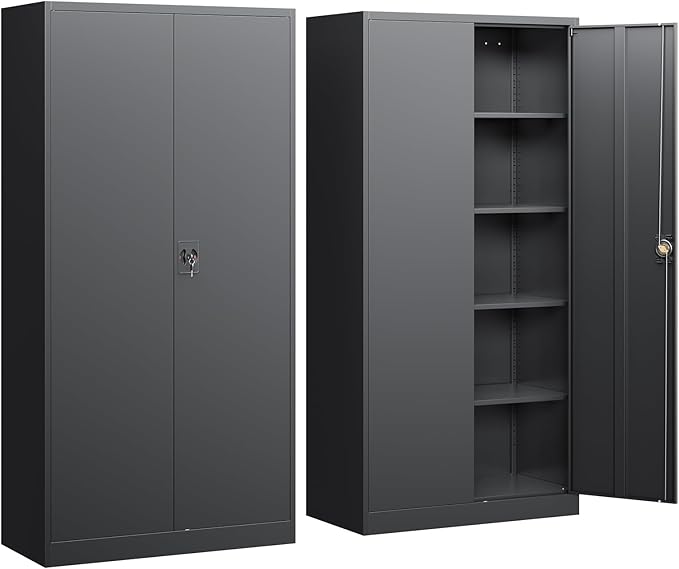Yizosh Metal Garage Storage Cabinet with Lock Doors and 4 Shelves, -72" Steel Tool Cabinet for Garage,Heavy Duty File Cabinet for Office,School (Black)