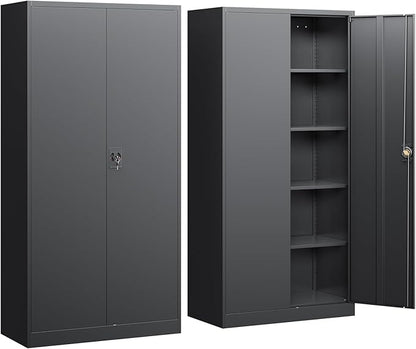 Yizosh Metal Garage Storage Cabinet with Lock Doors and 4 Shelves, -72" Steel Tool Cabinet for Garage,Heavy Duty File Cabinet for Office,School (Black)