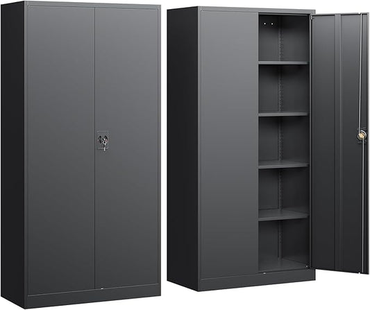 Yizosh Metal Garage Storage Cabinet with Lock Doors and 4 Shelves, -72" Steel Tool Cabinet for Garage,Heavy Duty File Cabinet for Office,School (Black)