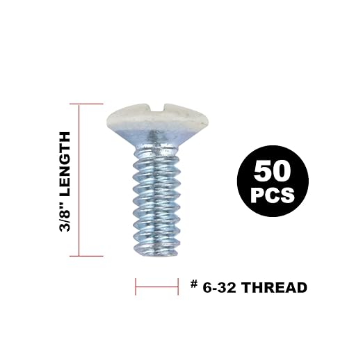Henne Bery 3/8" Long 6-32 Thread, Oval Head Milled Slot Replacement Wall Plate Screws, 50 Pack, Light Almond