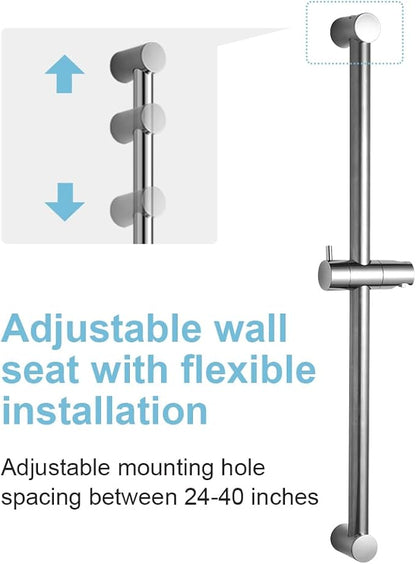 OFFO Shower Slide Bar 33 in Segmental Slide Bar Adjustable Installation Distance 20-32 in with 360° Adjustable Handheld Shower Head Holder for Bathroom, Screw Wall Mounted, Chrome Finish