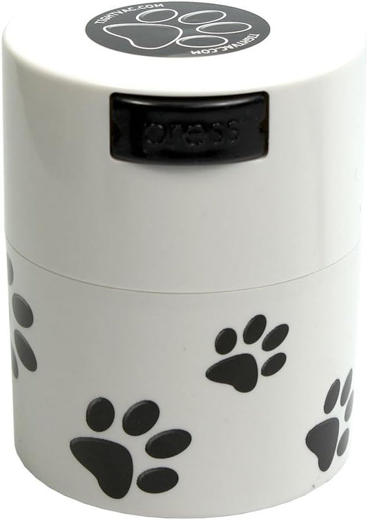 Pawvac 3 Ounce Vacuum Sealed Pet Food Storage Container; White Cap & Body/Black Paws
