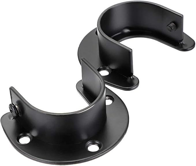 OwnMy 4 Packs Closet Rod End Supports Brackets 1-1/2" Diameter, U Shaped Stainless Steel Closet Pole Sockets Flange Rod Holder for Closet Wardrobe Shower Curtain (Black)