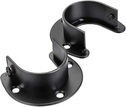 OwnMy 4 Packs Closet Rod End Supports Brackets 1-1/2" Diameter, U Shaped Stainless Steel Closet Pole Sockets Flange Rod Holder for Closet Wardrobe Shower Curtain (Black)