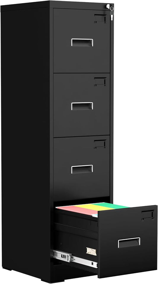 Greenvelly 18" D Metal 4-Drawer Locking Vertical File Cabinet for Home Office, Black Metal for Hanging Letter/Legal Folders, Easy Assemble