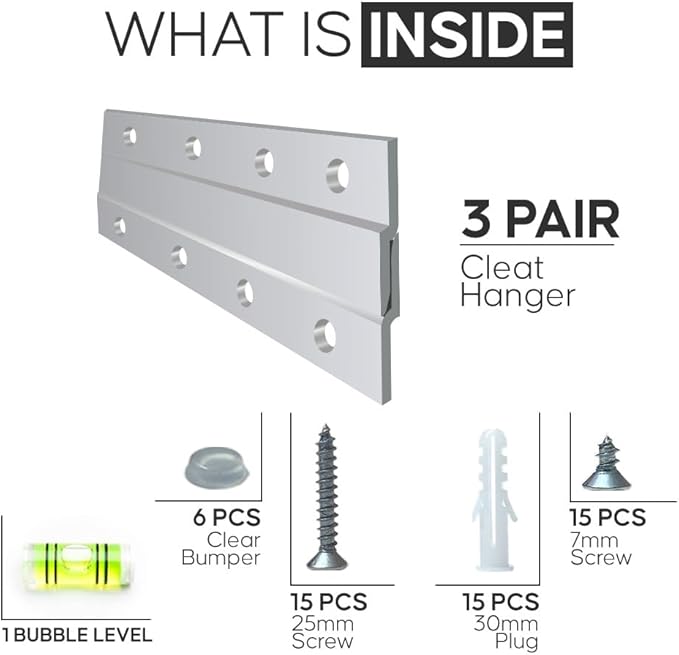 Versatile 6 inch 3 Pairs French Cleat Hanger Heavy Duty - Mirror Brackets for Wall Mounting - Aluminium French Cleat Mirror Hanging Kit (Supports Upto 60 lbs)