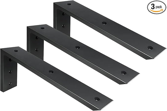 WINKER Countertop Support Bracket 3 Pack Heavy Duty 1/2" Thick Hidden L Shelf Bracket 14" x 6" x 2.5" Metal Corbels for Quartz/Granite/Wood/Concrete/Laminate Countertops, Black