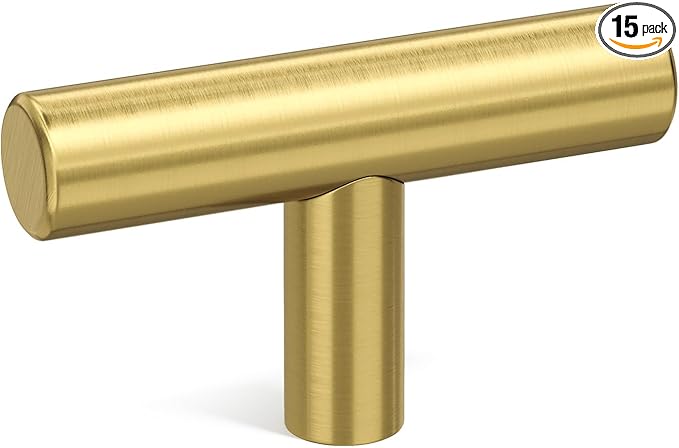 goldenwarm 15Pack Gold Cabinet Knobs and Pulls Brushed Gold Dresser Drawer Knobs 2in Overall Length - LS201GD Brushed Brass Cabinet Pull Handles for Dresser Bathroom Door Hardware, Stainless Steel