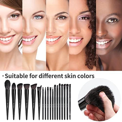BS-MALL Makeup Brush Set 18 Pcs Premium Synthetic Foundation Powder Concealers Eye shadows Blush Makeup Brushes with black case (C-Black）