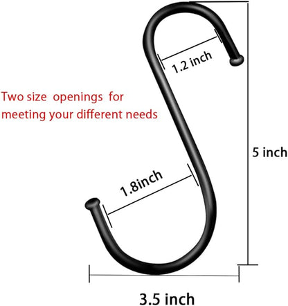 5 inch Extra Large S Hooks for Hanging, 6 Pack Heavy Duty Black S Hooks for Closet,Jeans Plants Jewelry Kitchen Pot Pan Cups Towels Hats