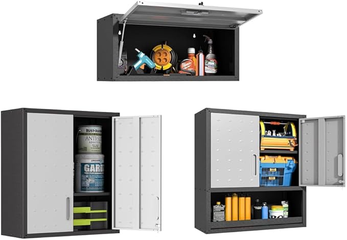 Garage Storage Cabinet System 3pcs Heavy Duty Workshop Set Wall Cabinet Metal Tool Cabinets with Adjustable Shelves Metal Garage Storage Cabinets