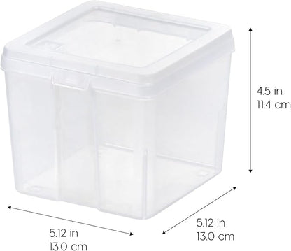 IRIS USA Vertical Plastic Flip Top Storage Containers Bins with Lids for Pantry, Home, Office, Organization, Small, Stackable Hinged Organizer with Latches, Clear, 10 Pack