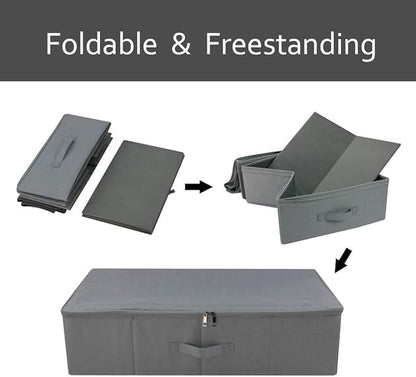Pack of 3, Folding Under the Bed Storage Bins with Lids, Clothes, Shoes, Blanket, Bedding Closet Organizer Containers, Bedroom Storage Organizer Basket, Space Saving Organiser Bins, Light Gray