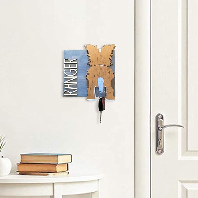 Personalized Dog Leash Holder for Wall Custom Name, Wooden Dog Butt Leash Hook, Decorative Key Rack Hooks Hanger for Entryway, Hallway, Farmhouse Dog Items Storage Organizer (1 Dog (5.7"x9"))
