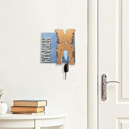 Personalized Dog Leash Holder for Wall Custom Name, Wooden Dog Butt Leash Hook, Decorative Key Rack Hooks Hanger for Entryway, Hallway, Farmhouse Dog Items Storage Organizer (1 Dog (5.7"x9"))