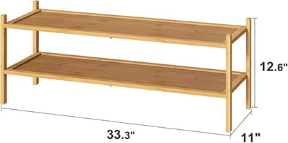 Long Shoe Rack, 2-Tier Bamboo Wood Shoe Rack, Stackable for Closet, Entryway & Hallway