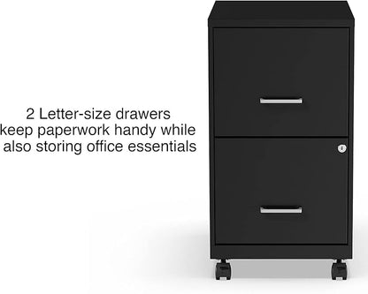 Staples 2-Drawer Vertical File Cabinet, Letter Size Documents, Lockable & Mobile, 18" D x 14" W x 26.3" H, Black
