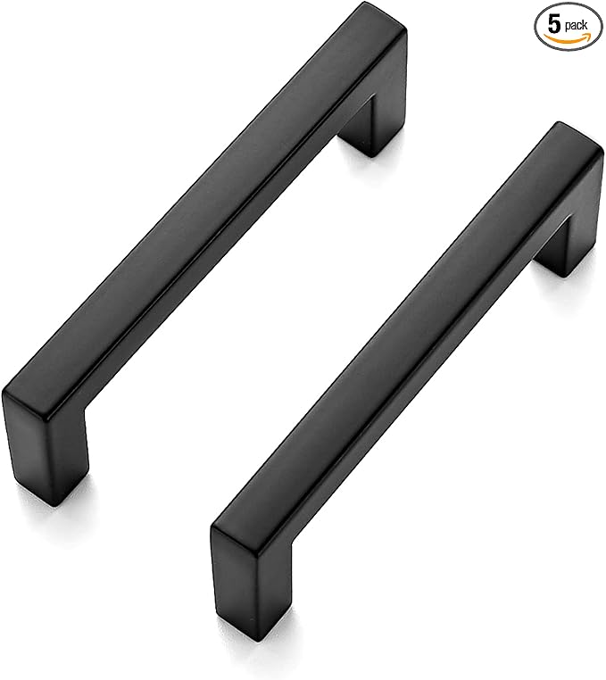 Ravinte 5 Pack Solid 3 Inch Center to Center Slim Square Bar Drawer Handles Kitchen Cabinet Handles Black Drawer Pulls Kitchen Cabinet Hardware Kitchen Handles Matte Black Cabinet Pulls