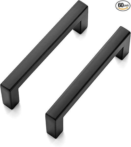 Ravinte 60 Pack 3 Inch Matte Black Square Bar Drawer Handles - Slim Black Cabinet Handles and Black Pulls for Kitchen Cabinet Hardware