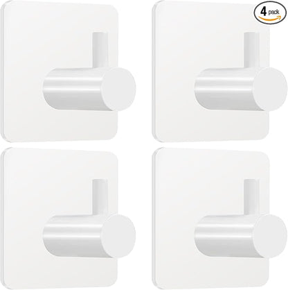 White Adhesive Towel Hooks: 15LB Heavy Duty Wall Hooks Stick on Shower Hooks for Bathroom Kitchen Door-4Packs