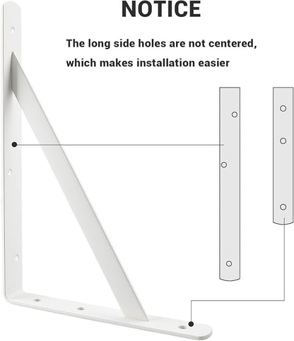 HOME MASTER HARDWARE 12 x 8 inch Heavy Duty Shelf Brackets, Load Capacity: 600lb, 10-Pack White Metal L Supports for Wall Mounted Wood Shelving, Shelves Bracket with Screws