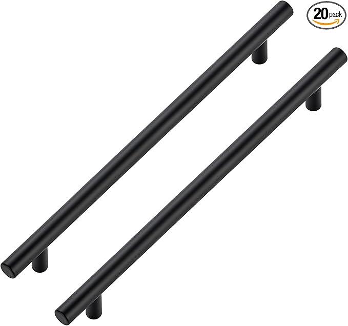 JOY DECOR 20 Pack Cabinet Handles, Black Cabinet Pulls, 8-3/4 in Hole Center Kitchen Hardware, Stainless Steel T Bar Handles for Dresser Drawers