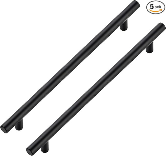 JOY DECOR 5 Pack Cabinet Handles, Black Cabinet Pulls, 8-3/4 in Hole Center Kitchen Hardware, Stainless Steel T Bar Handles for Dresser Drawers