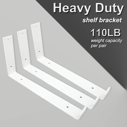 Shelf Brackets 12 Inch 4PCS Heavy Duty White Wall Bracket with Lip for Floating Shelves Rustic Iron Metal Shelf Bracket for DIY Open Shelving Hardware Included