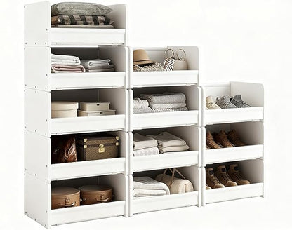 4-Tier Stackable Closet Organizer and Storage Stackable Shelves – Heavy-Duty Darwers Wood & Metal, Easy Assembly, Space-Saving Vertical Storage for Bedroom, Closet, Patent Design