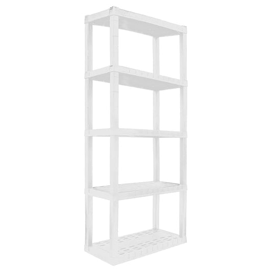 Oskar Heavy Duty Plastic Storage Shelves- for Garage, Kitchen, Bathroom Basement, Kids Room, Stackable 5-Tier White Organizer Rack for Books Shoes, Toys, Pantry, Cleaning and Closet Organization