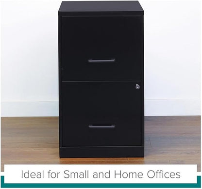 Pemberly Row 2 Drawers 24.5" Vertical Black Metal Filing Cabinet Lockable Pre-Assembled Stationary Letter Size for Home, Office
