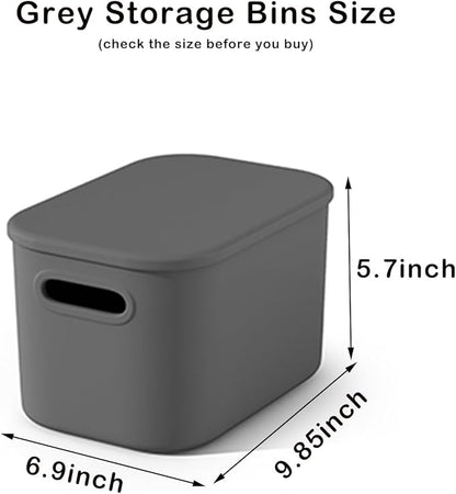 8 Pack Dark Grey Storage Bins with Lids Stackable Storage Container for Organizing, Storage Boxes with Handle for Shelves, Cute Organizer Bins for Craft, Snacks, 9.85x6.9x5.7 inch