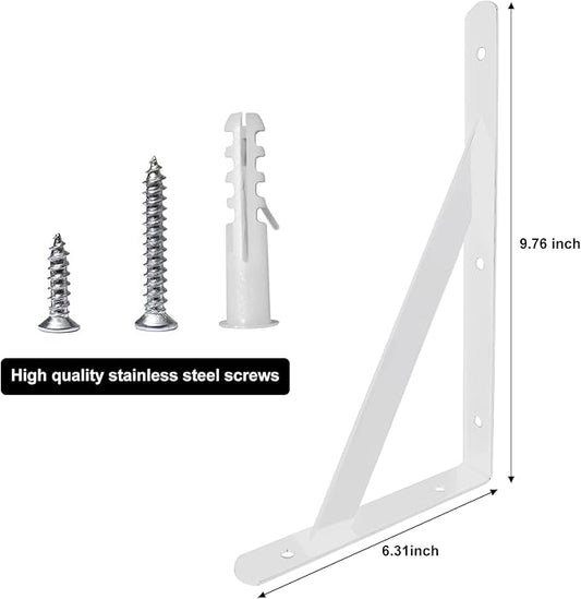 Heavy Duty Shelf Brackets Wall Mount Steel Bracket Wall Brackets for Shelves (White, 10 x 6 Inch-2 Pairs)