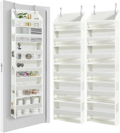 HOMELUX THEORY UPGRADED 6 Tiers Over The Door Organizer Hanging - 100D EXTRA THICK & 50lbs HUGE CAPACITY, 12 Side Mesh Pockets Over The Door Shoe Organizer, Hanging Closet Organizer (Ivory, 2pc)