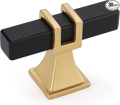 goldenwarm 30 Pack Black and Gold Cabinet Knobs Gold Dresser Drawer Knobs Black Cabinet Pulls T Bar Hardware for Bedroom Drawer Dresse