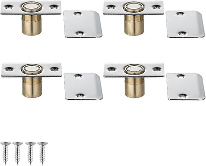 JQK Closet Magnetic Door Ball Catch Hardware, 430 Stainless Steel Catch Adjustable with Strike Plate, Polished Steel Finish 4 Pack, HBC120-BN-P4