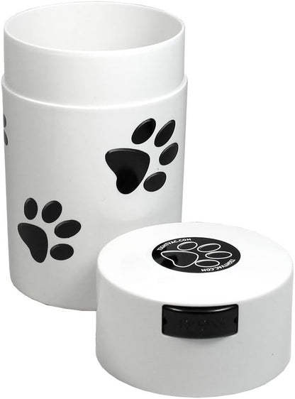 Tightpac Pawvac 6 Ounce Vacuum Sealed Pet Food Storage Container; White Cap & Body/Black Paws