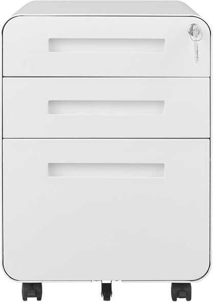 GarveeHome 3 Drawer Mobile File Cabinet with Lock, Under Desk Metal Filing Cabinet for Home Office, Under Desk Storage with 5 Wheels for A4/Letter/Legal Size, Fully Assembled