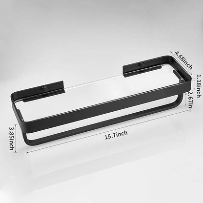 VOLPONE Bathroom Wall Shelf Black Glass Shelves 15.7in Bathroom Shelves with Towel bar Towel Shelf Wall Mounted 2 Tier
