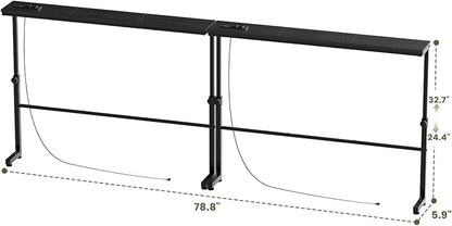 Aduanbang Adjustable Height Narrow Console Table with 2 Power Outlets, 78.8" Long x 5.9" Wide, Slim Behind Sofa Table, Black – Ideal for Living Room, Entryway, or Hallway