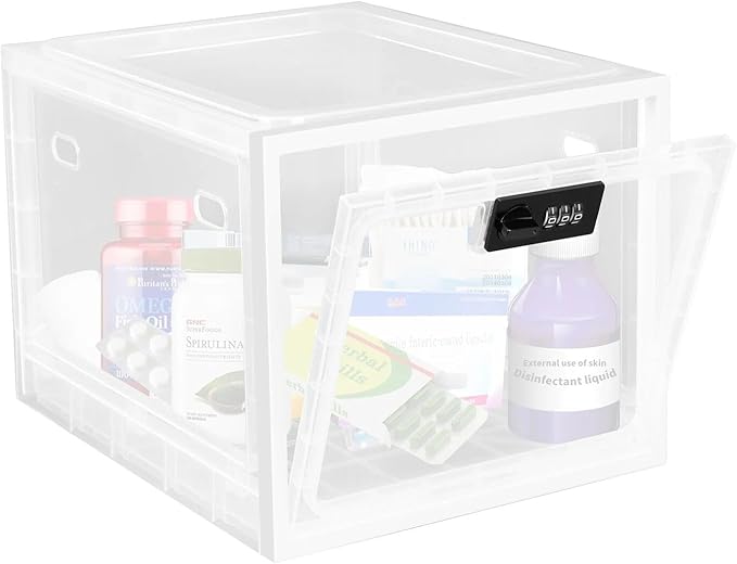 Medicine Lock Box for Safe Medication, Clear Lockable Storage Box for Phone Tablet Office School Home Safety