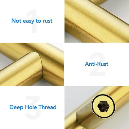 Brushed Brass Cabinet Handles 4 Inch Hole Spacing Stainless Steel Drawer Pulls for Cabinets, Dresser, Bathroom 10 Pack
