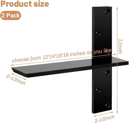 2-Pack Floating Shower Bench Brackets - 16" L x 2.5" W Heavy-Duty Hidden Countertop Wall Support Brackets, 3/8" Thick, Ideal for Floating Vanity, Cabinets, Granite,Dishwashers, Bin,and Bench Seats