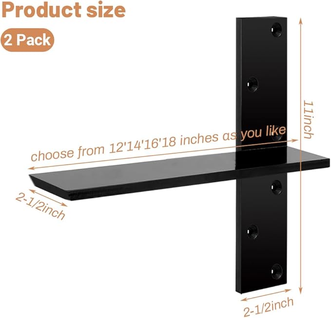 2-Pack Floating Shower Bench Brackets - 18" L x 2.5" W Heavy-Duty Hidden Countertop Wall Support Brackets, 3/8" Thick, Ideal for Floating Vanity, Cabinets, Granite,Dishwashers, Bin,and Bench Seats