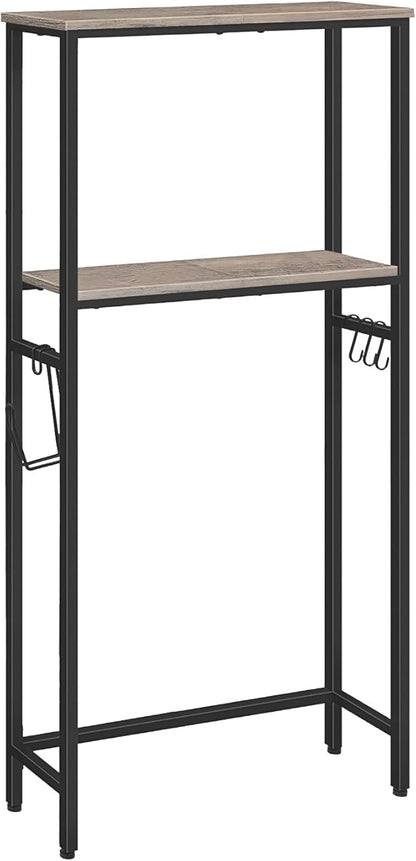 HOOBRO Over-The-Toilet Storage, 2-Tier Bathroom Organizer Over Toilet, Bathroom Shelves with Toilet Paper Holder and Hooks, Freestanding Storage Shelf, Space Saver, Greige and Black BG49TS01