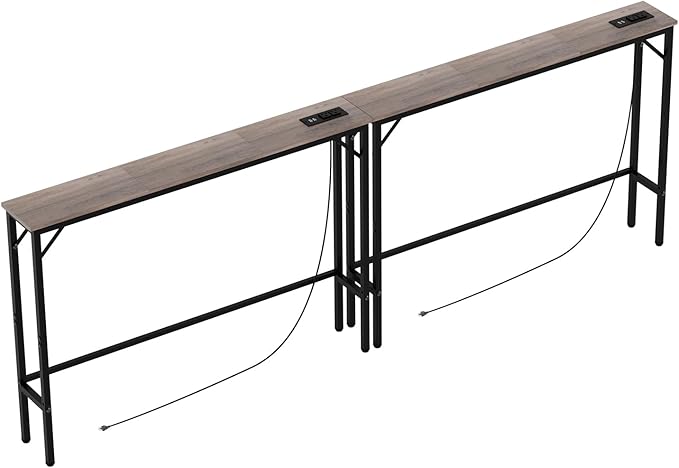 Aduanbang 78.7 inch Narrow Console Table with Outlet, Sofa Table Set of 2, Behind Couch Table, Long Entryway Tables with Charging Station, for Living Room, Rustic Brown