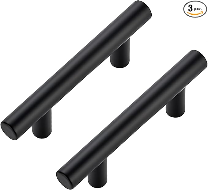 JOY DECOR 3 Pack Cabinet Handles, Black Cabinet Pulls, 2-1/2 in Hole Center Kitchen Hardware, Stainless Steel T Bar Handles for Dresser Drawers