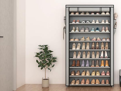 Shoe Rack with Covers 10 Tier Tall Shoe Rack Organizer Large Capacity Shoe Shelf Storage 40 Pairs Space Saving Free Standing Shoe Storage Organizer for Closet, Entryway, Dorm, Grey