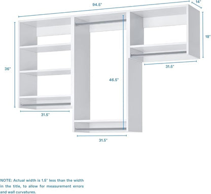 Closet Kit with Hanging Rods - Corner Closet System - Closet Shelves - Closet Organizers and Storage Shelves (White, 96 inches Wide) Closet Shelving