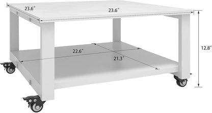 Natwind 2 Tier Laser Printer Stand,23.6''x23.6'' Large Printer Table,Copier Stand with Wheels, Heavy Duty Rolling Printer Cart with Paper Storage Shelf for Home Office (White)